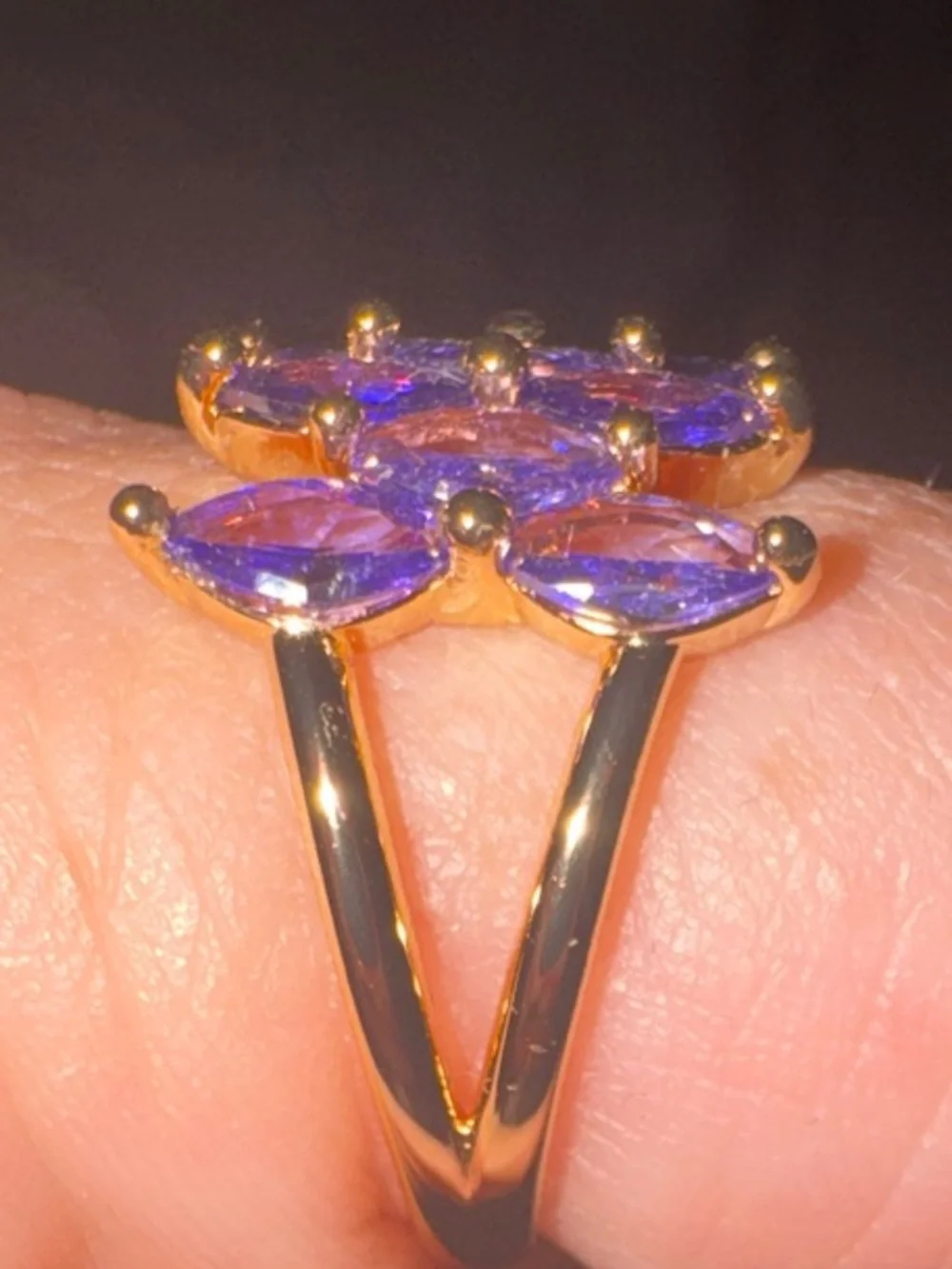 bp Gold-Tone Ring with Purple Marquise Stones